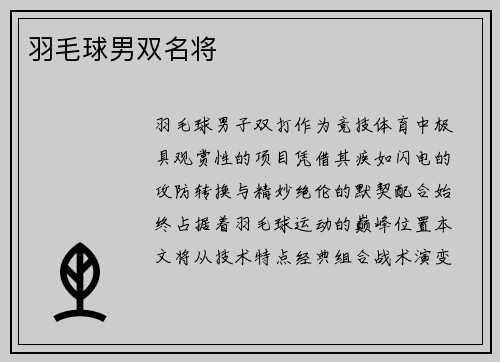 羽毛球男双名将