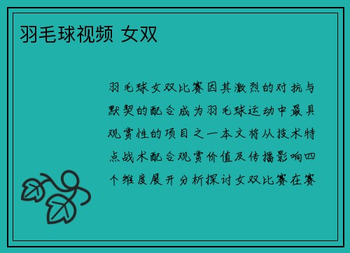 羽毛球视频 女双