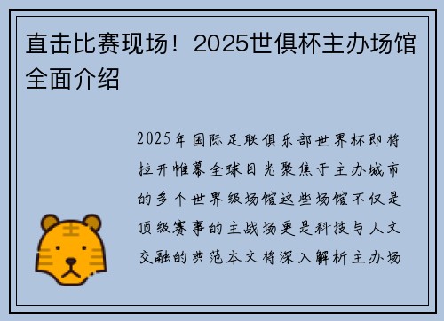 直击比赛现场！2025世俱杯主办场馆全面介绍